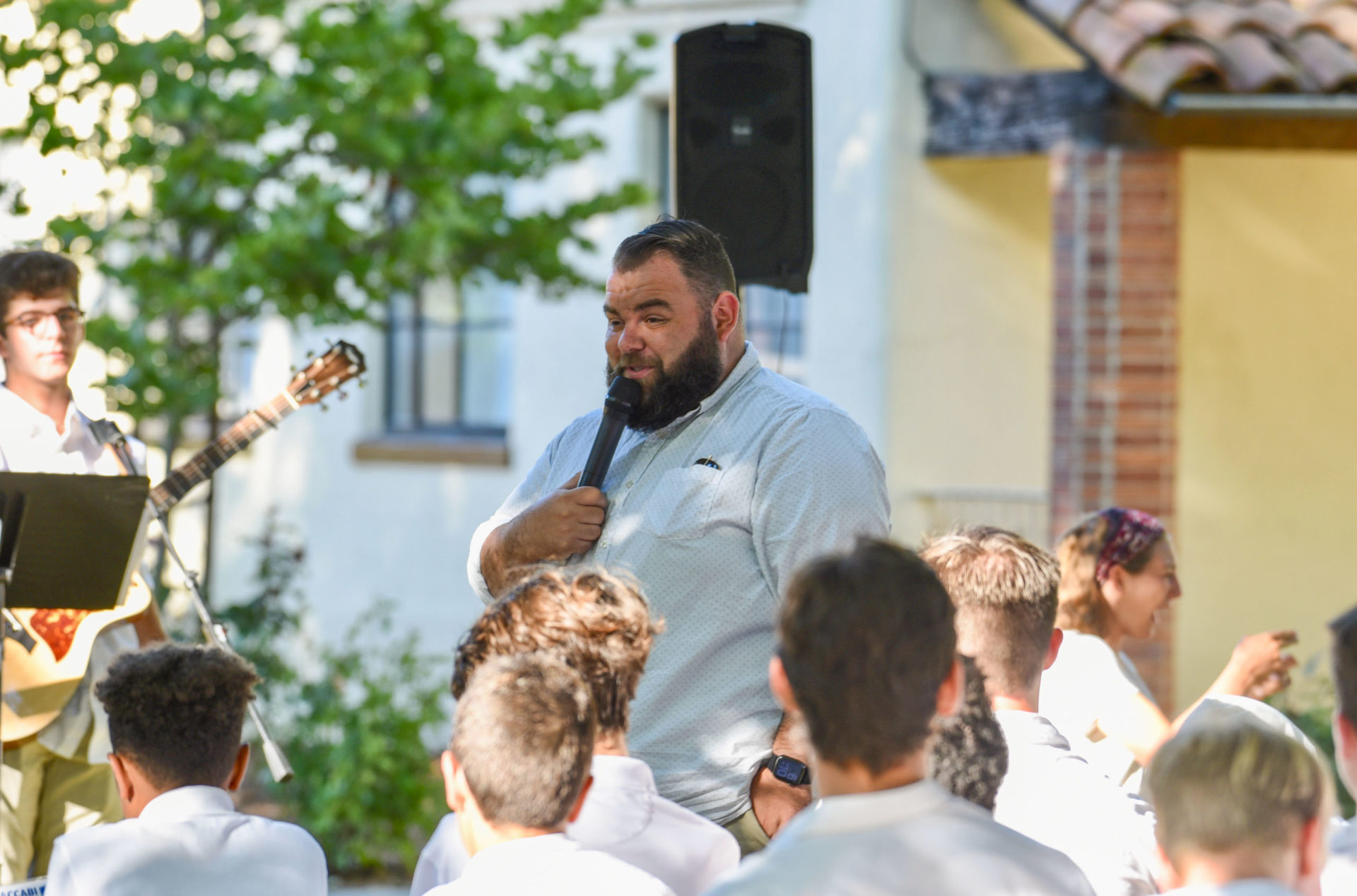 A Maccabi director speaking to campers.